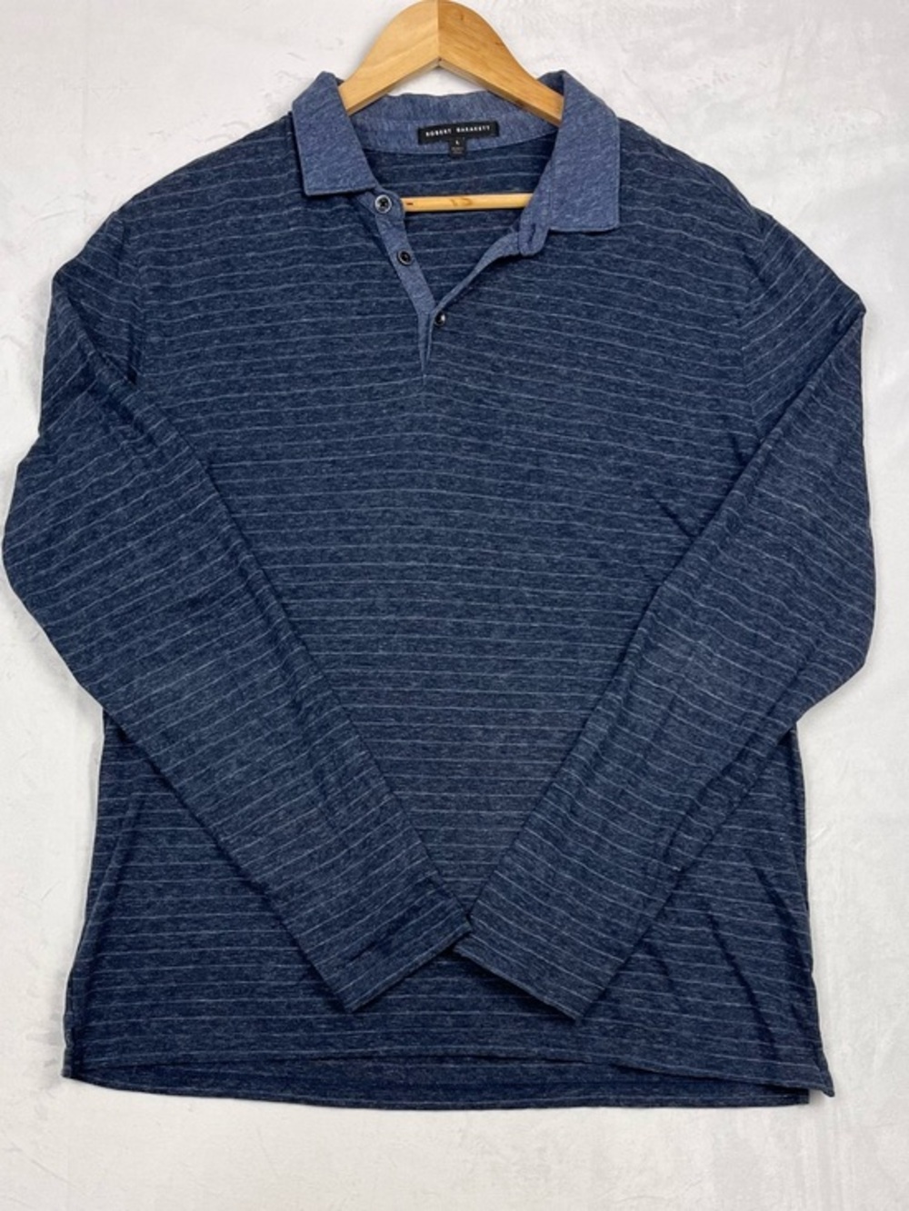Robert Barakett Luxury Soft Blue Knit Long Sleeve Polo Shirt Size Large